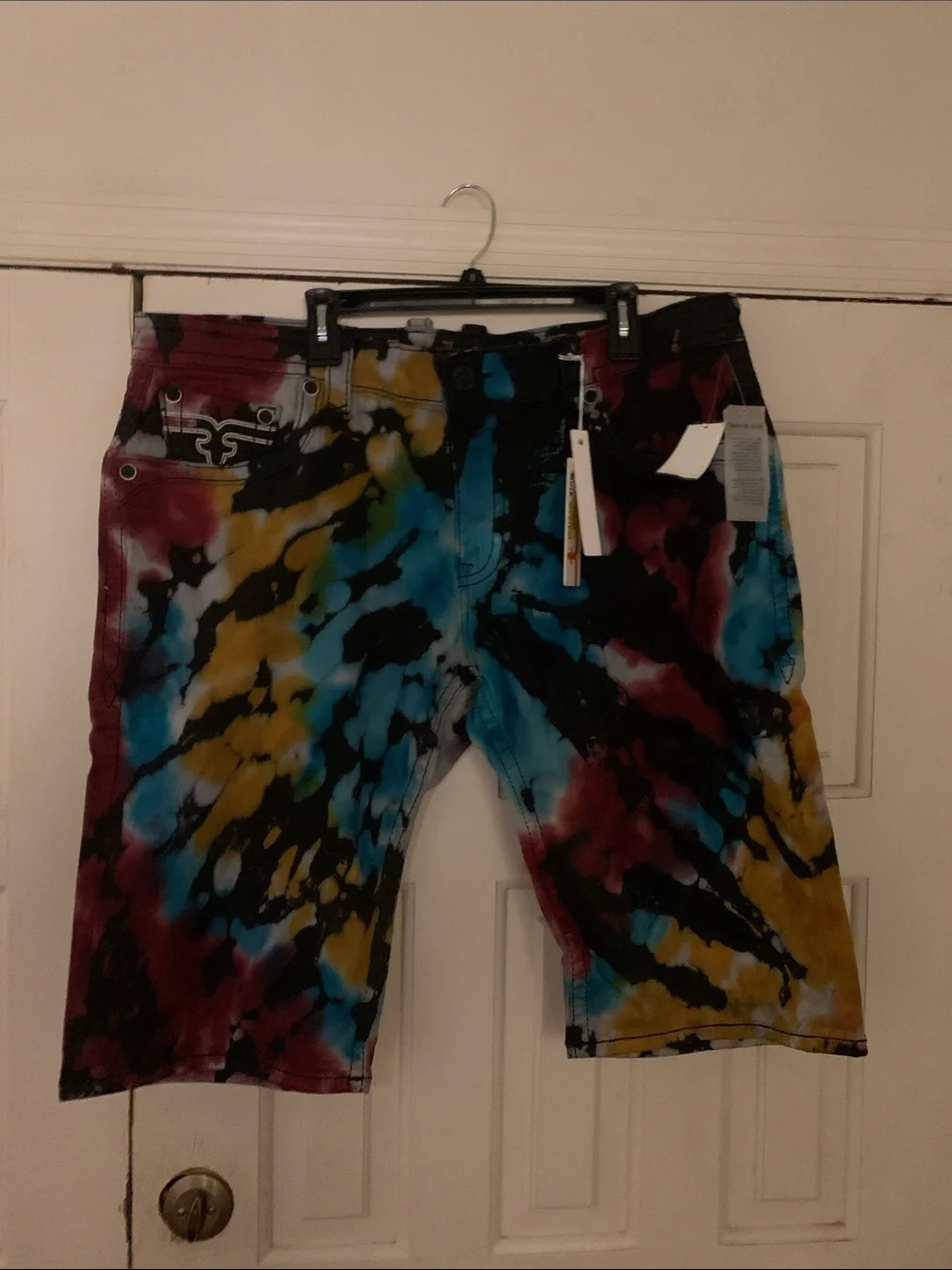 Rock Revival Multi Tie Dye Shorts in Blue, Red, Black